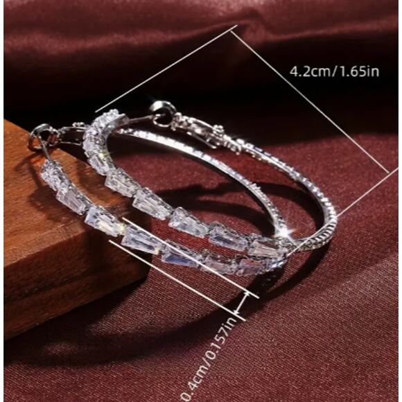 Stylish Silver Plated Hoop Earrings - Picture 2 of 11